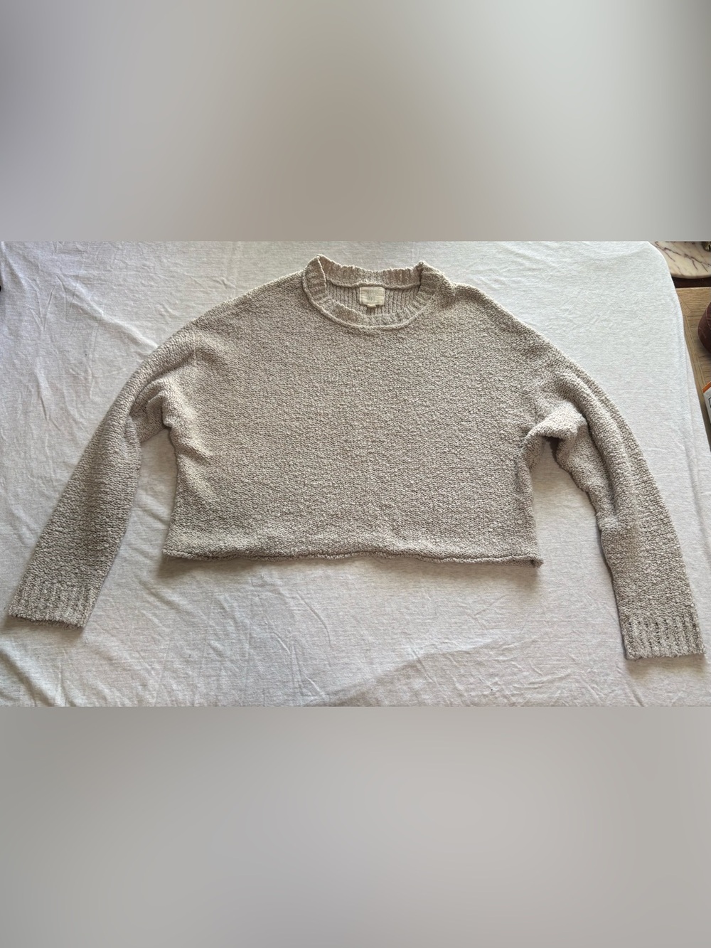 Hippie Rose Cropped Bouclé Knit Sweater XS Beige Long Sleeve Cozy Pullover
